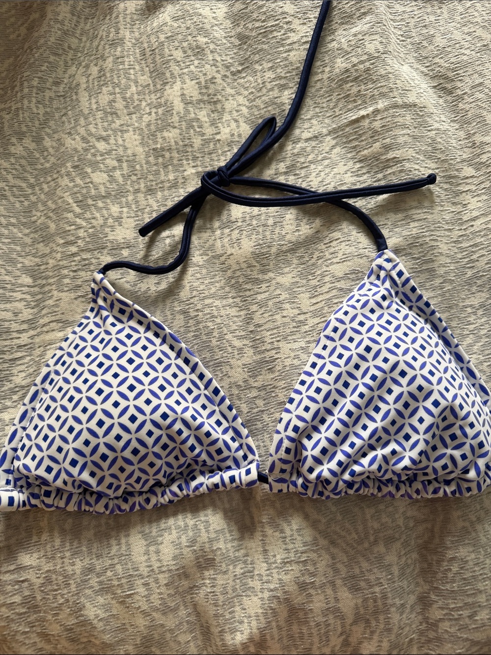 VENUS Blue & White Geometric Triangle Bikini Top